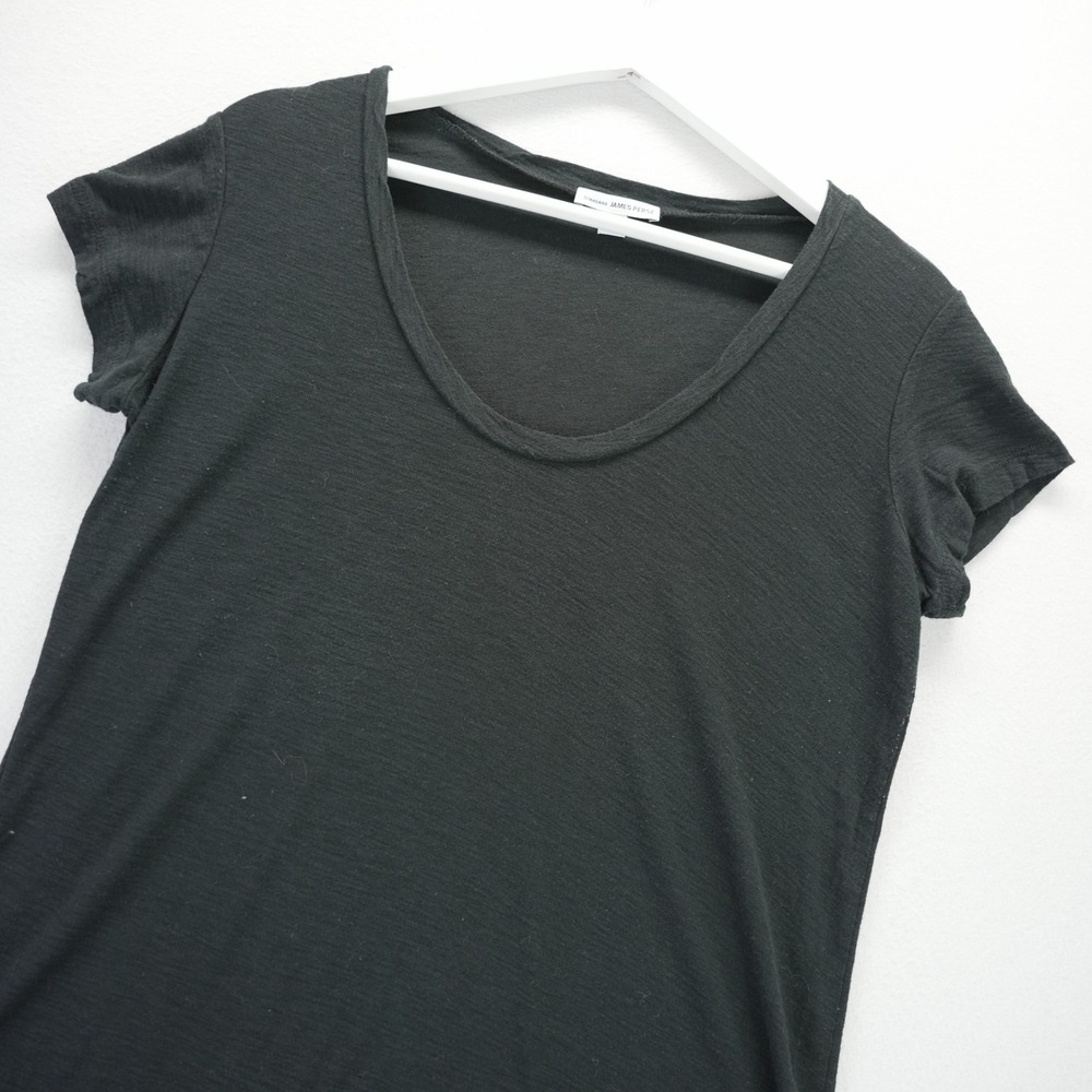 James Perse Standard Black Slub Scoop Neck Tee Short Sleeve WSVH3182CU Size 2